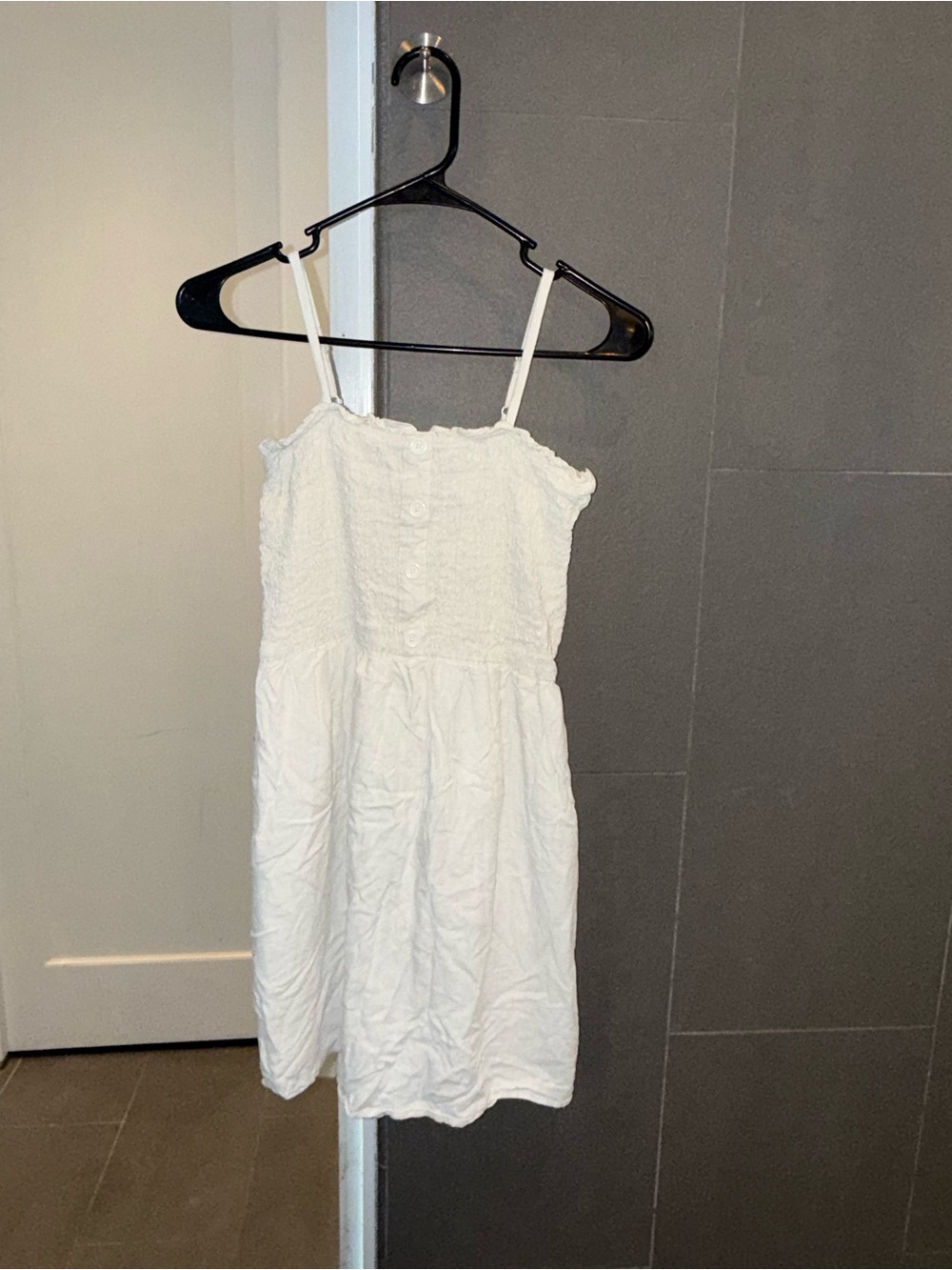 Art Class Girls XL 14/16 White Smocked Linen Blend Sundress Adjustable Straps